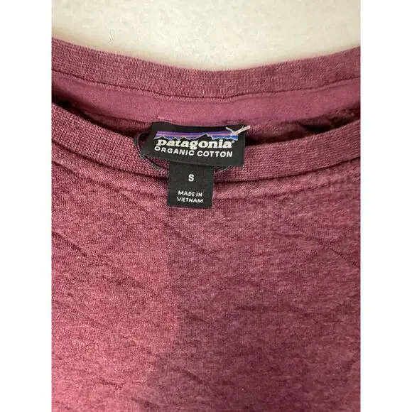 Patagonia Women’s Organic Cotton Quilted Crewneck Sweatshirt Burgundy Red Small - Picture 4 of 4